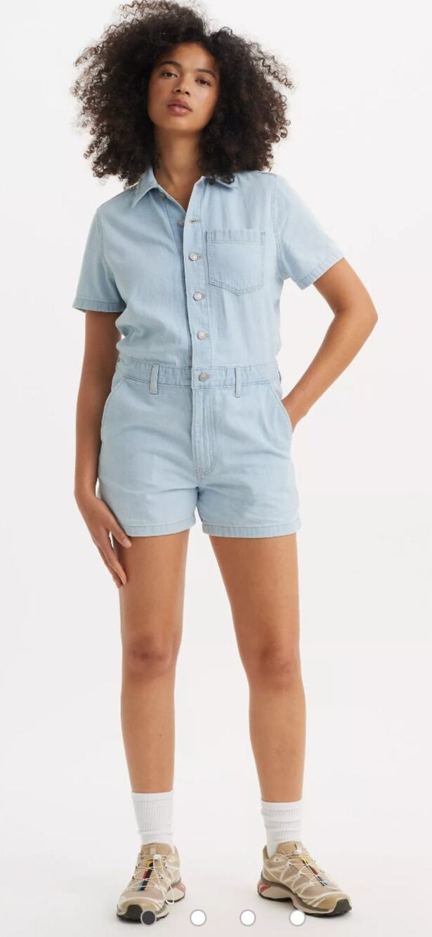 Levi's Women's Short Sleeve Light Wash Blue Sexy Boho Denim Romper Sise XXL